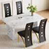Table and chair set.63"*35.4" White Imitation Marble Pattern MDF Dining Table Set - 4 PU Chair With Black Saddleback, Geometric Pattern Backrest,Golen Curved Metal Leg..Suitable For Various Scenes.