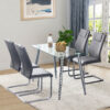 Modern Dining Chairs with Faux Leather Padded Seat Dining Living Room Chairs Upholstered Chair with Metal Legs Design for Kitchen, Living, Bedroom, Dining Room Side Chairs Set of 6 (Grey+PU)C-001