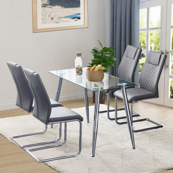 Modern Dining Chairs with Faux Leather Padded Seat Dining Living Room Chairs Upholstered Chair with Metal Legs Design for Kitchen, Living, Bedroom, Dining Room Side Chairs Set of 6 (Grey+PU)C-001