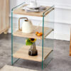 Three layer bedside cabinet.The board is made of MDF with wooden stickers, with transparent tempered glass on both side.The design is simple and elegant, with powerful storage function.Storage cabinet