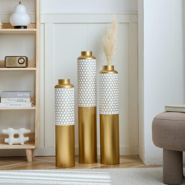 Floor metal vase modern style decoration home droplet shaped white metal vase 3-piece set gorgeous home decoration large glazed metal vase
