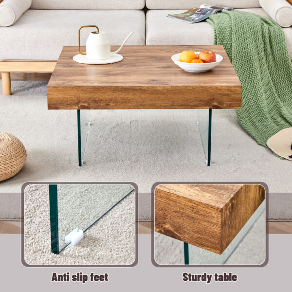 052cb72d27924020909b674ba2575128_298b42ff0f9e0716586882db5243495b Natural Style Square MDF Coffee Table - 31.5"x31.5" with Tempered Glass Legs.Density Board Sticker,Reinforced Glass.