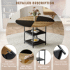 Table and chair set.A 47.3-inch diameter modern spliced color circular dining table - double-layer storage.Paired With 4 Black Linen-Cotton Material High Resilience Dining Chair with Metal Walnut Leg.