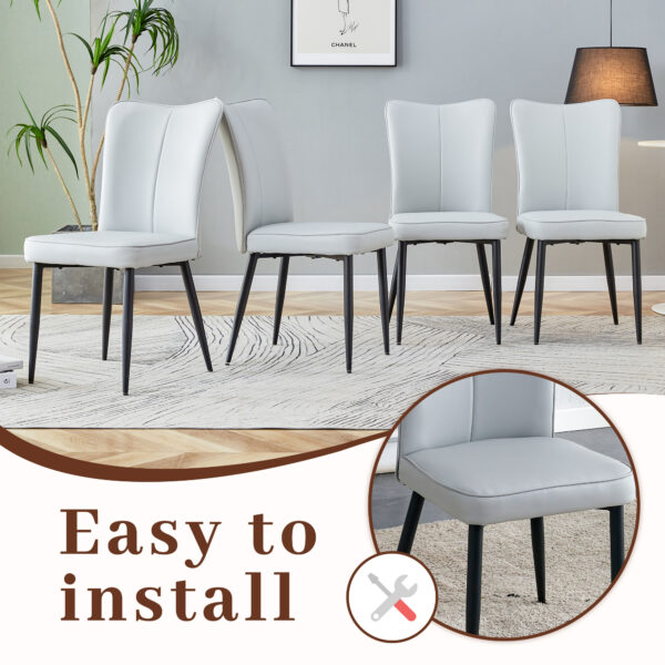 0555b6cc8ac142378adccfef1a2956a5_70c1c1a9be3231fa3a4863ac9728cc26 Table and chair set.Modern Black Marble Pattern MDF Dining Set - 55"x31.4"with 4 Light Gray PU chairs with a vertical stripe design on the backrest.Suitable for kitchen,Dining room,etc