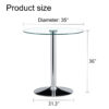 A glass tabletop with a diameter of 35 inches and a modern minimalist circular dining table with electroplated silver metal legs. Suitable for restaurants, living rooms, and conference rooms.BT-1166