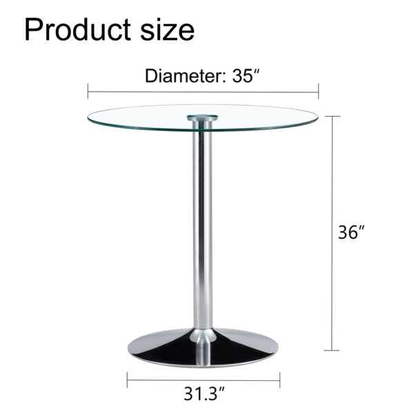 05953ffb6c614f7eb89c0a71eff2296d_e08f8a7076b78be9bbe77b55386f90a7 A glass tabletop with a diameter of 35 inches and a modern minimalist circular dining table with electroplated silver metal legs. Suitable for restaurants, living rooms, and conference rooms.BT-1166