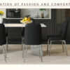 Table and chair set.63*31.4 Inch Luxurious Cold Jade Sintered Stone Dining Table Set - 6 Black Chairs With Silver Metal Legs.Modern Light Luxury.Perfect For Dinner Room,Meeting Room,Kitchen,etc.