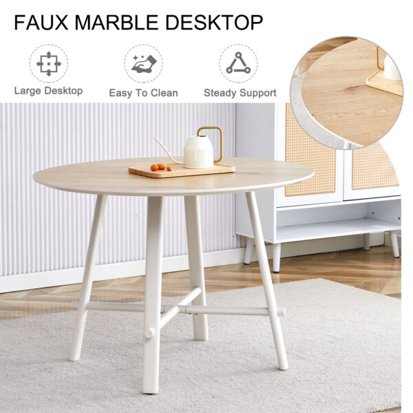 05d887cf6105444e8d155132385ad839_8d05fb051f773b4ad8e39c77fe11e29a Table and chair set, MDF desktop, white metal table legs, stable and beautiful, suitable for most styles of home. Modern simple dining table, comfortable seating.