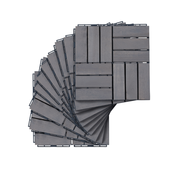 30 PCS Interlocking Deck Tiles Checker Pattern, 12" x 12" Square Light Gray Acacia Hardwood Outdoor Flooring for Patio, Bancony, Pool Side,...
