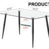 Modern rectangular glass dining table, suitable for 4-6 people, equipped with tempered glass tabletop and black metal legs, writing desk, suitable for kitchen, dining room, and living room.W1151S00805