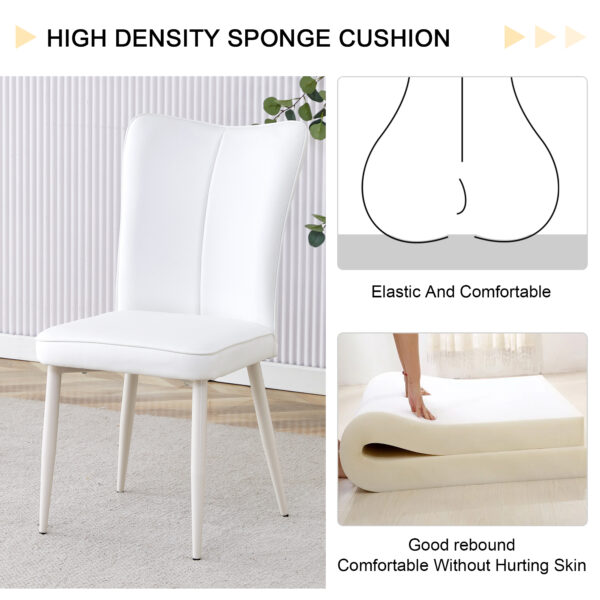 05fc489abcf04aeca4c0611604c7cde1_be1f25b14aa25c3a1b4d47d38147e6e2 Table and chair set, MDF desktop, white metal table legs, stable and beautiful, suitable for most styles of home. Modern simple dining table, comfortable seating.