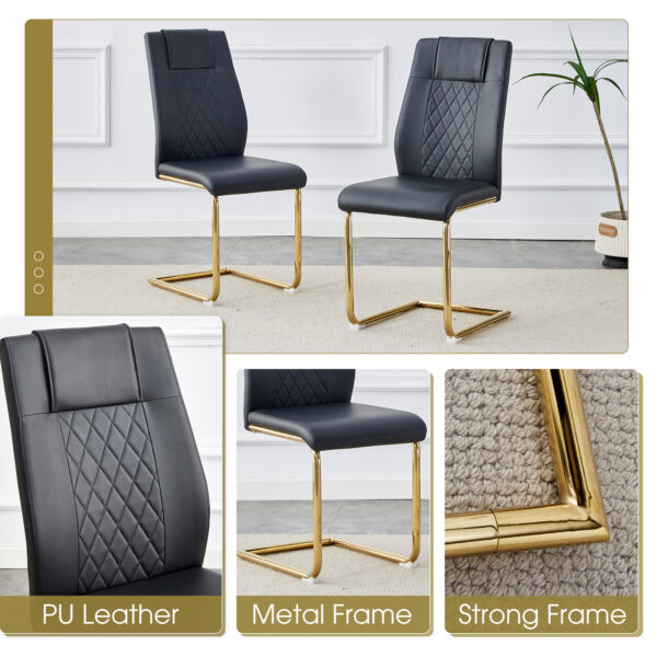06139c6a66974a71b513d9ceb601e49a_f8abe3cd416e58b65dd6df0d13e659ac Table and chair set.Modern Luxurious Transparent Tempered Glass Dining Table Set with 8 Chairs.Single Fork Golden Metal Table Legs.Black high-quality PU dining chairs with golden metal legs.