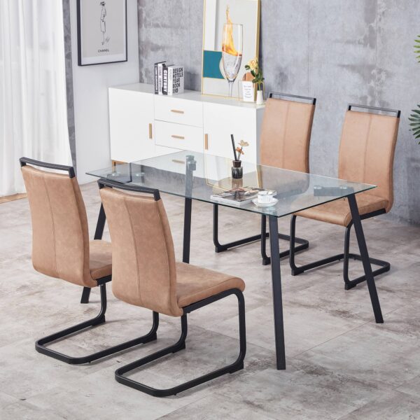 0619b52288e04653b22691b55d78a38a_20220801_02966bda20a5c6cafd3a1d1e81dfcdbc Modern Dining Chairs, Technology cloth High Back Upholstered Side Chair with C-shaped Tube Black Metal Legs for Dining Room Kitchen Vanity Club Guest Office chair (Set of 4)Brown 1162
