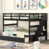 Stairway Full-Over-Full Bunk Bed with Drawer, Storage and Guard Rail for Bedroom, Espresso color