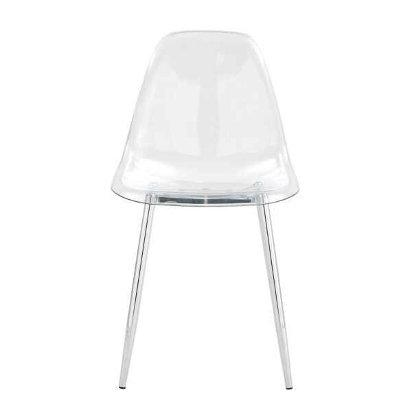 062884c758a0499e8c1b3e0006a766e6_6e9b37369beeae0ce17984e154f05be8 Transparent and stylish ergonomic dining chair unlocks a new experience of lightweight fashion, comfort, and stability. Transparent seat cushion, silver metal legs. One box of three.