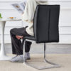 Luxury Simple Arch Chair - Set of 4 Black PU Material High Resilience Dining Chair with Arched Metal Silver Leg.