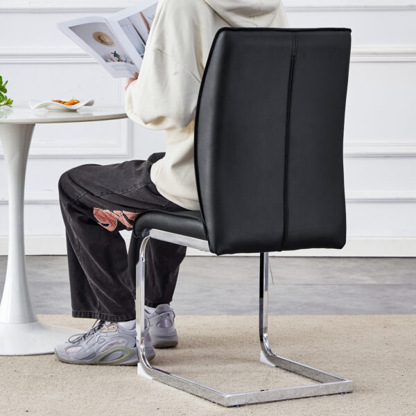062f50d76aed454a912a9d3496718bdf_708f30dac1b8d3b8e3c9350c1a7bf312 Luxury Simple Arch Chair - Set of 4 Black PU Material High Resilience Dining Chair with Arched Metal Silver Leg.