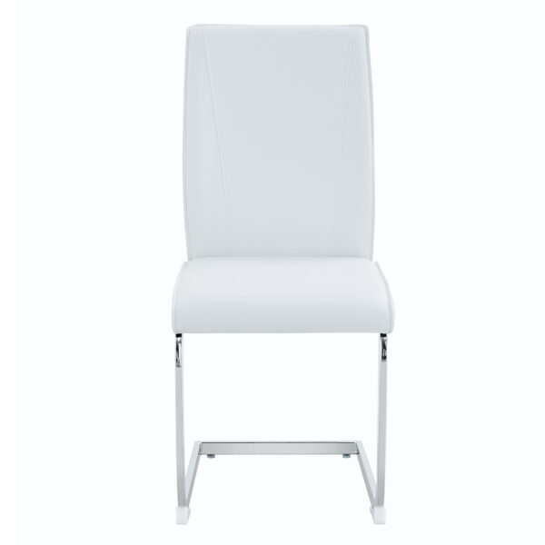 063b97d93b5a4d059e790b9efb432738_32a1dda6ec4b55307cc2ef8b2d8eda2b Luxury Simple Arch Chair - Set of 8 White PU Material High Resilience Dining Chair with Arched Metal Silver Leg.Packed In Two Boxes.