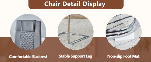 065294817b9a48bca9fc7779f4f5790c_51da36b9df1e6bacdb36e5d357507e50 Table and chair set.63"x31.5x30" Luxurious Snow Mountain Patterned Sintered Stone Table with Silver Metal Butterfly Legs.Paried With 4 Dark Gray High-quality PU Chairs With Arched Metal Legs.
