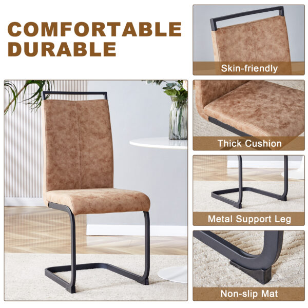 066886a8c7f1436f8a66b02eed98c313_cffcd539dbc502584584161d2cb26887 Table and chair set.Wood Texture MDF Coffee Table - Reinforced with Tempered Glass Legs.Paired with 4 brown technology fabric chairs with Featuring arched black legs.