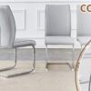 Table and chair set.63"*35.4" White Imitation Marble Pattern MDF Dining Table Set - 4 Soft and Comfortable Light Gray PU Chair With Arched Metal Silver Leg.Create Your Exclusive Low-Key Luxury Space.