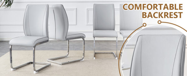0672358443ec4b73bcda7173be7c3dc9_0b1c3f48c268774c29e0a228d855e15e Table and chair set.63"*35.4" White Imitation Marble Pattern MDF Dining Table Set - 4 Soft and Comfortable Light Gray PU Chair With Arched Metal Silver Leg.Create Your Exclusive Low-Key Luxury Space.