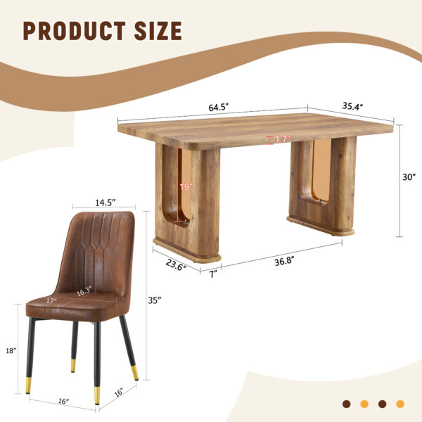06b08943ff79422c86130d00a623c0d9_aecc910e7c20151e1f16ce3793a0c888 Table and chair set.64.5 x 35.4 Inch Stylish Wood Color Textured Dining Table.Paried With 4 BrownTechnology-Fabric Dining Chairs.Suitable for kitchen,Dining room,etc.