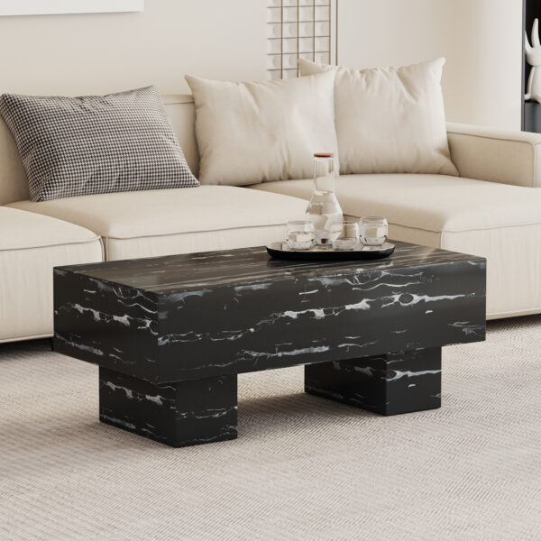 06b754914ea441e6bee0f570320e5190_20240123_fa30aaa233ea5f3846f1c5c810d7dedb The black coffee table has patterns. Modern rectangular table, suitable for living rooms and apartments. 43.3"*21.6"*17.2"