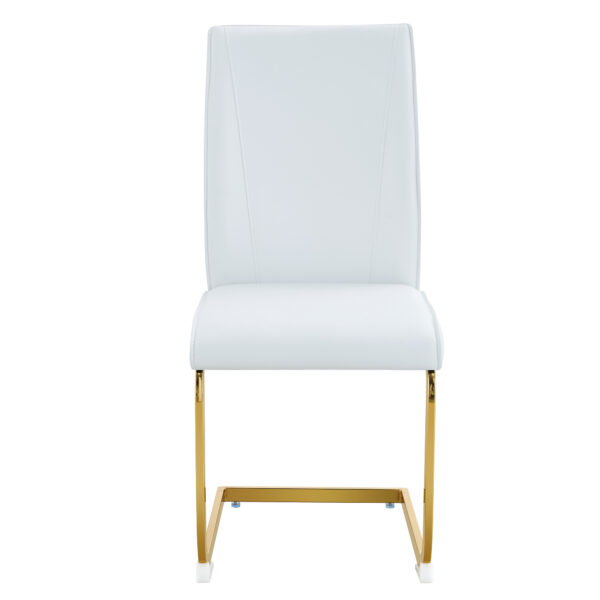 06d1bf941ce44335930e3ddf976d639d_3cf346ce938263bd680bf4d4e7345f04 Luxury Simple Arch Chair - Set of 6 White PU Material High Resilience Dining Chair with Arched Metal Gold Leg.