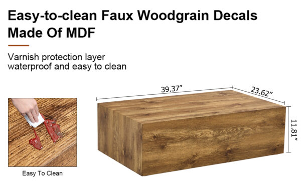 Modern MDF coffee table with wood texture pattern -39.37x23.62x11.81 inches - stylish and durable design
