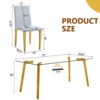 Table and chair set.71 * 35.4 inch rectangular dining table.Tempered Glass Tabletop,Golden 7-shaped Metal Table Legs.Paried With 8 Light Gray PU dining chairs, Golden Metal Legs.Simple and versatile.
