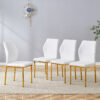 Luxury Simple Chair - Set of 4 White PU Material High Resilience Dining Chair with Metal Gold Leg.The Chair Back Has a Vertical Stripe Design With Smooth And Uniform Lines.