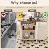 White Kitchen Island Cart with Foldable Tabletop & Drop Leaf - Mobile Breakfast Bar on Wheels with Wood Top and Storage