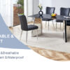 Table and chair set.63"x31.5x30" Black Marble-Patterned Slabs Tabletop with Stainless Steel Butterfly Legs.Paired with 4 Black PU dining chairs with a vertical stripe design on the backrest.
