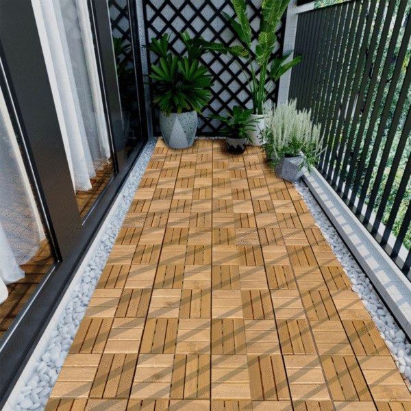 30 PCS Interlocking Deck Tiles Checker Pattern, 12" x 12" Square Yellow Acacia Hardwood Outdoor Flooring for Patio, Bancony, Pool Side,...