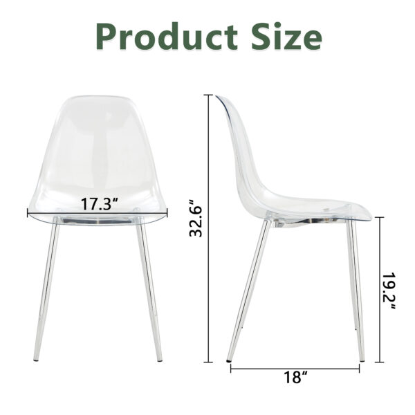075b1038b20a467fbe0f7e00d3b7c7c6_16ce16f14a85ae1e4b3724b6ad2b19b0 Transparent and stylish ergonomic dining chair unlocks a new experience of lightweight fashion, comfort, and stability. Transparent seat cushion, silver metal legs. One box of three.