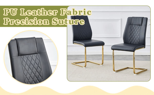 0780e69749814d1185b665869b278144_f448faabd4ebaa8c0a4e2051d0ccb940 A modern minimalist style round transparent tempered glass table with gold metal legs, paired with 6 modern PU leather high-back dining chairs ,bring a luxurious experience.