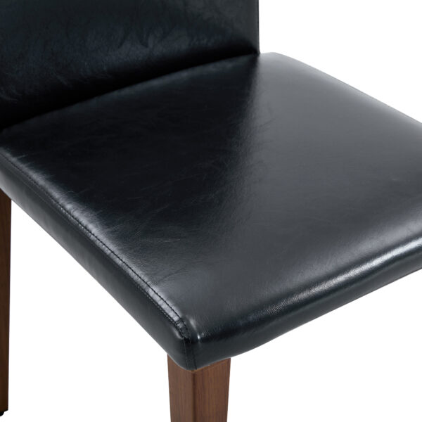 Table and chair set.79"x31.5" Inch Tempered Glass Tabletop With X-shaped Black Metal Table Legs,Wood Grain Textured MDF Crossbeam.Paired With 6 Black PU Dining Chairs with Walnut Color Metal Leg.