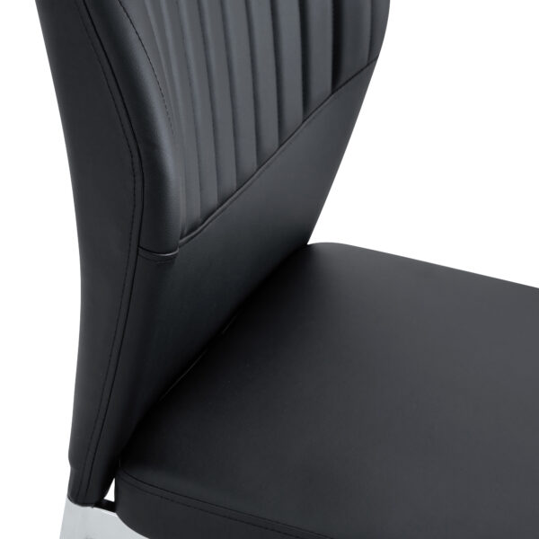 07ced4c46c0b4ec394e5a8600872ce5f_8ecaf4abf01a9e4962689bf5c1fd75f3 Luxury Simple Chair - Set of 6 BLACK PU Material High Resilience Dining Chair with Metal Silver Leg.The Chair Back Has a Vertical Stripe Design With Smooth And Uniform Lines.
