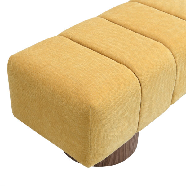 Upholstered Dining Bench for Dining Room, No-Assembly End of Bed Entryway Bench Ottoman for Bedroom Living Room, Yellow Chenille Fabric Stool Top Wood Leg 300 LBS Weight Capacity