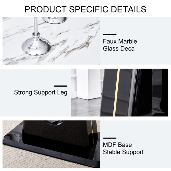 Table and chair set, modern and minimalist dining table, imitation marble patterned tabletop, MDF legs with U-shaped brackets. Paired with comfortable chairs, suitable for dining and living rooms.