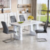 Table and chair set.64.5 x 35.4 Inch Stylish White Marble Textured Dining Table,Perfectly Blending Simplicity And Transparency.Paried With 4 Dark Gray High-quality PU Chairs With Arched Metal Legs.