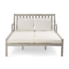 TREXM Outdoor Daybed, Patio Daybed with Four Pillows, Wooden Outdoor Bed with Curved Armrests for Poolside, Backyard, Garden (Gray+Beige Cushion)