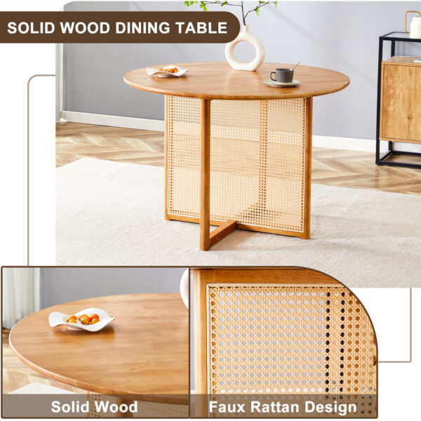 Chinese countryside retro solid wood round table, simple modern imitation rattan table, wooden table, desk. Suitable for dining room, living room, office