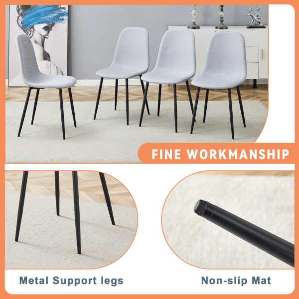 Table and chair set.71*35.4 inch White And Black Spliced Dining Table With Storage Function In The Middle Of The Table Legs.Paired With 8 Light Gray Linen Fabric Chairs.