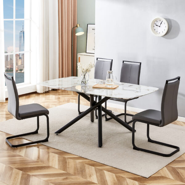 08455402e2dd4614b1139631a4d11d46_20230613_0cd1aac1b52fc5487d9e60cde2580a68 Large rectangular imitation marble dining table, 6-8 seats, 0.39 "black artificial marble countertop, smooth chrome legs, Sleek Chrome Legs. Perfect for Kitchen, Dining, Living, Meeting, Banquet 1537