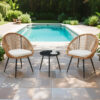 Modern 3-Piece Set: 17.7" Anti-Spill Round Coffee Table + 2 Rattan Swivel Chairs, Outdoor Patio Furniture for Tea Time.Suitable for Various Outdoor Venues.3-piece Set Packaged As A Single Package.