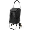 Shopping Stair Trolley with Wheels,Trolley Black Foldable Shopping Cart,Removable Shopping Oxford Waterproof Bag,Stainless Steel Triangular Wheels, Black