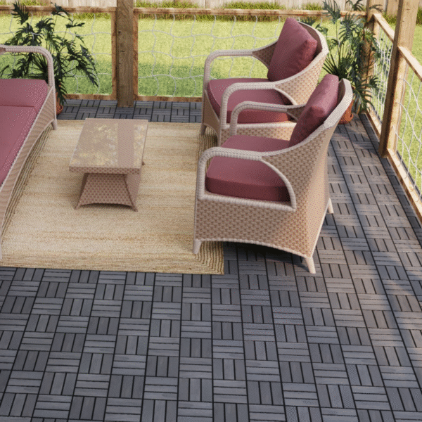 30 PCS Interlocking Deck Tiles Checker Pattern, 12" x 12" Square Light Gray Acacia Hardwood Outdoor Flooring for Patio, Bancony, Pool Side,...