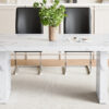 Table and chair set.63"*35.4" White Imitation Marble Pattern MDF Dining Table Set - 4 Soft and Comfortable Black PU Chair With Arched Metal Silver Leg.Create Your Exclusive Low-Key Luxury Space.